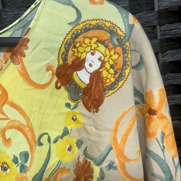 Vintage 70s Bell Sleeved Yellow Floral Mini Dress Size Small - Picture 6 of 8